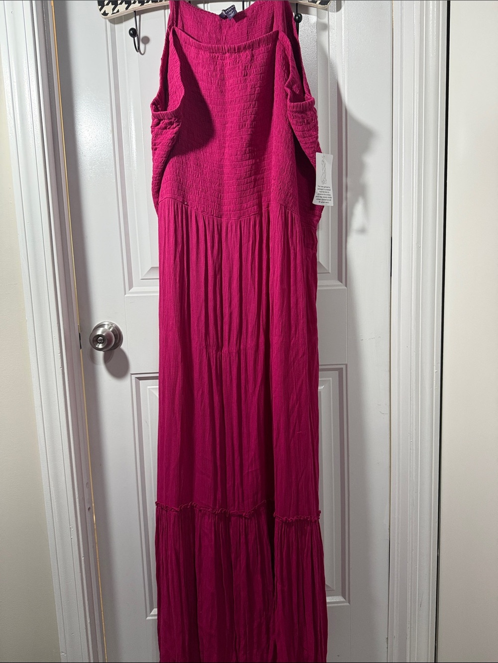 Roaman's Hot Pink Maxi Dress with Smocked Bodice